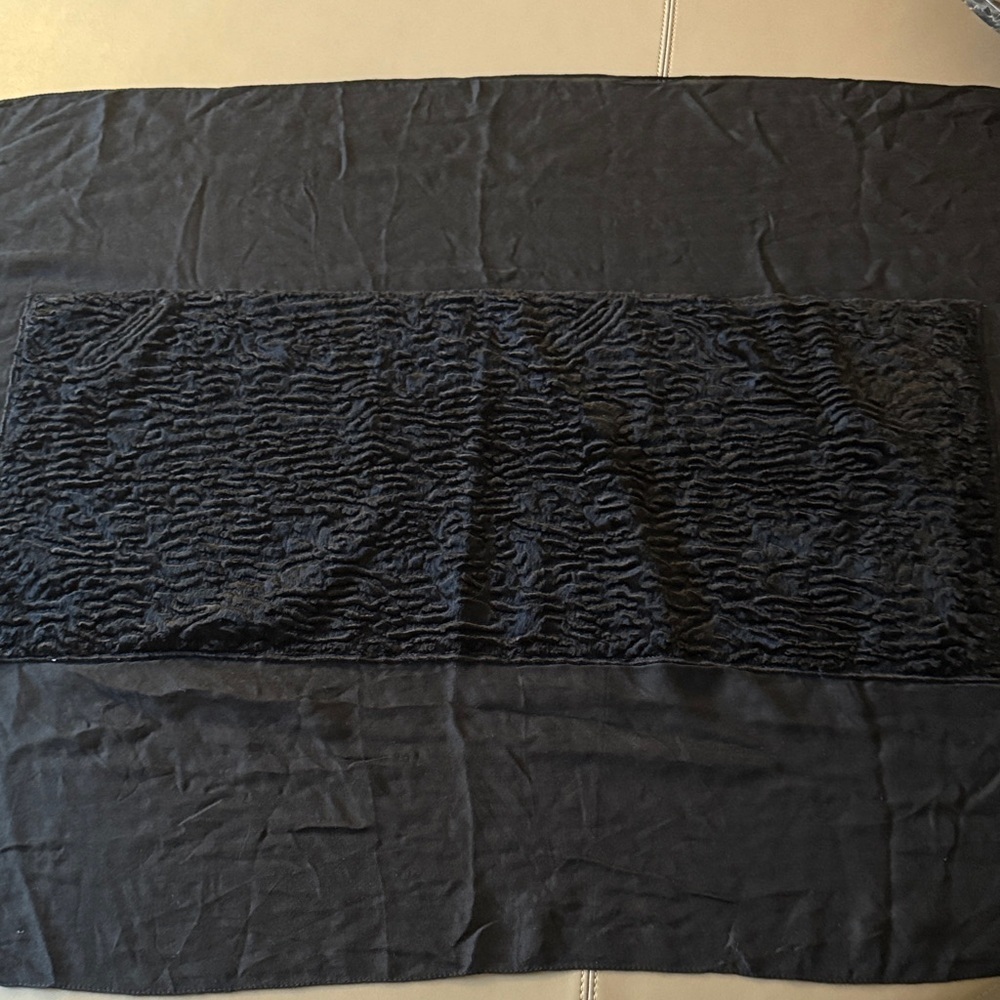 Les Copains Blue Cashmere Blend Black Wrap With Faux Persian Lamb Center.
